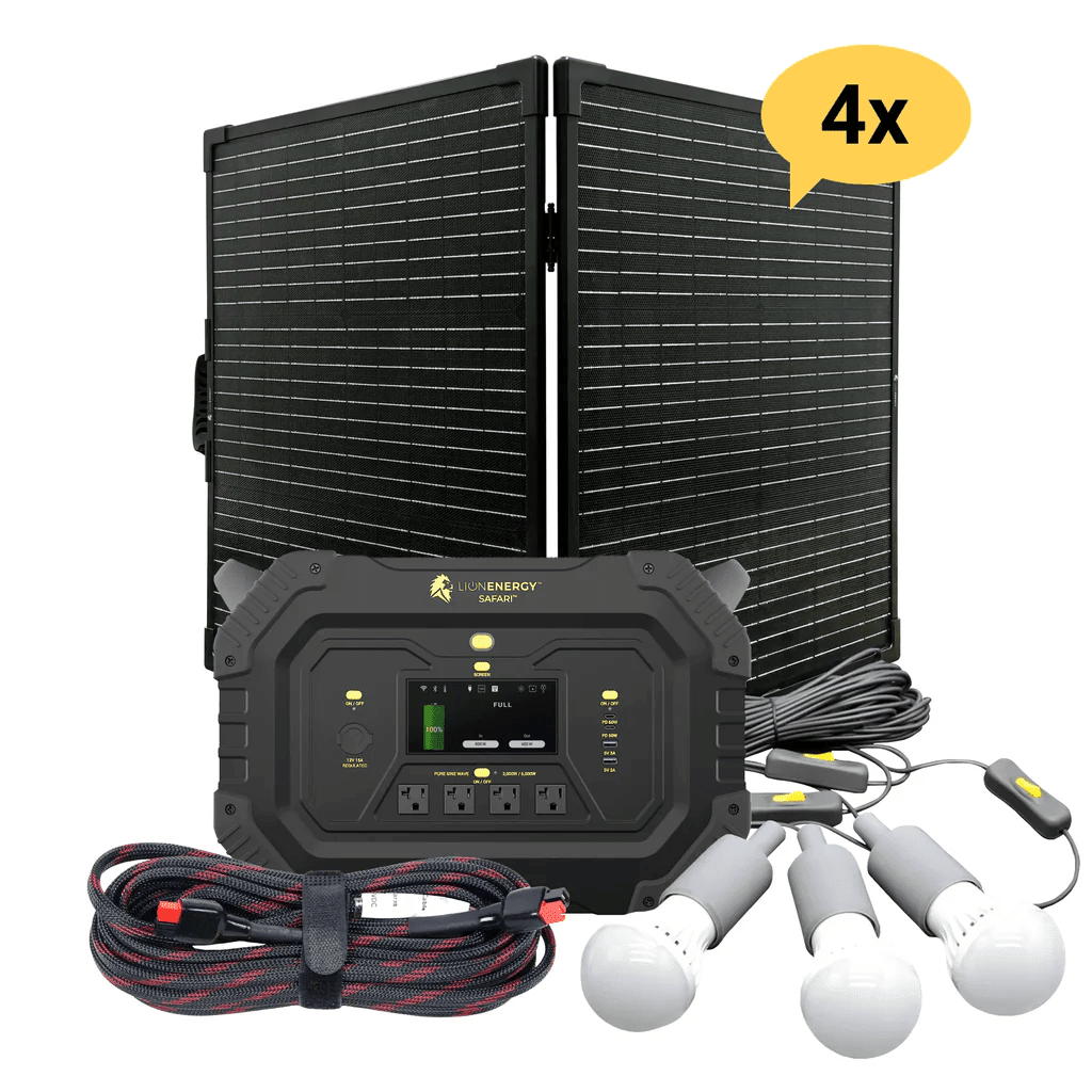 Lion Energy Safari 3000W Portable Power Station Custom Bundle Solar Generator Kit - Generator Vault-4 Solar panels-0 EMP Bags-1 LED light string