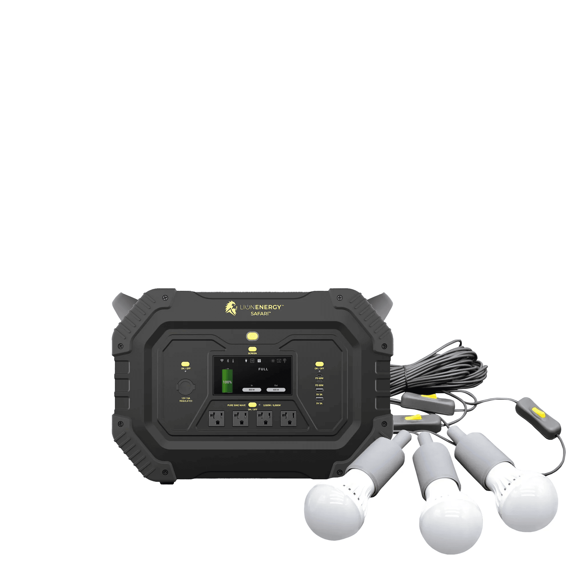 Lion Energy Safari 3000W Portable Power Station Custom Bundle Solar Generator Kit - Generator Vault-0 Solar panels-0 EMP Bags-1 LED light string