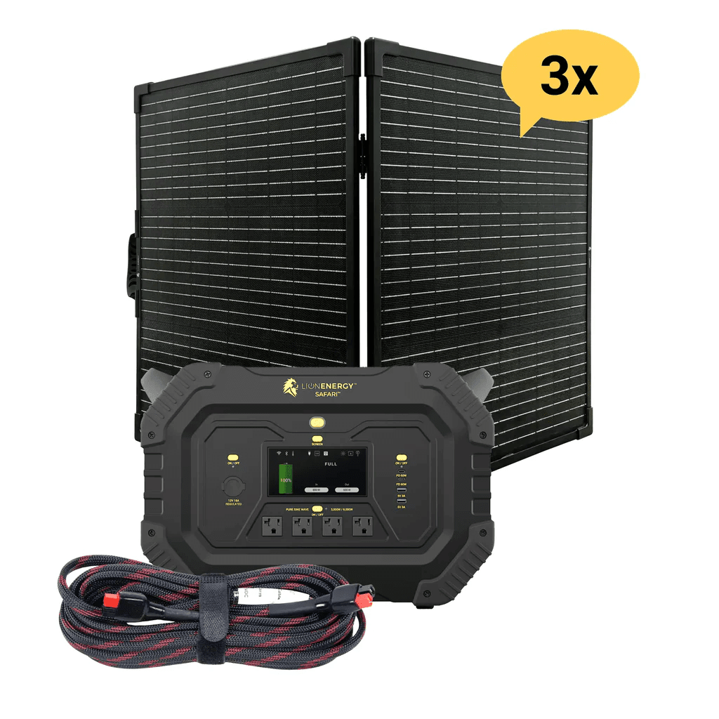 Lion Energy Safari 3000W Portable Power Station Custom Bundle Solar Generator Kit - Generator Vault-3 Solar panels-0 EMP Bags-0 LED light strings
