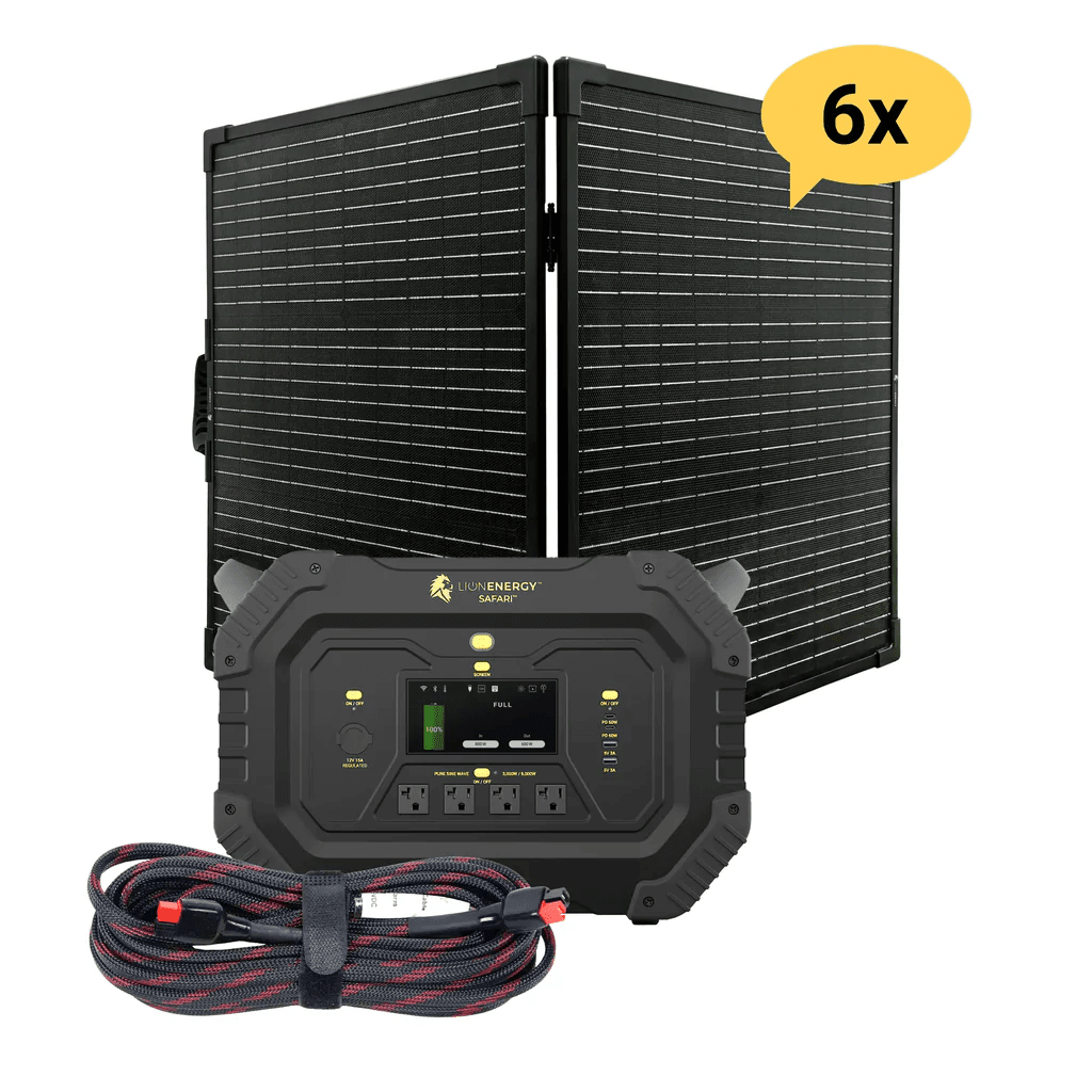 Lion Energy Safari 3000W Portable Power Station Custom Bundle Solar Generator Kit - Generator Vault-6 Solar panels-0 EMP Bags-0 LED light strings