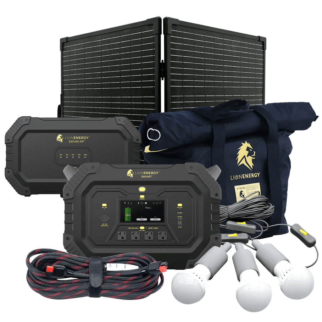 Lion Energy Safari Plus XP 4300Wh Solar Generator Kit Bundle - Generator Vault-1 Solar panels-1 EMP Bag-1 LED light string