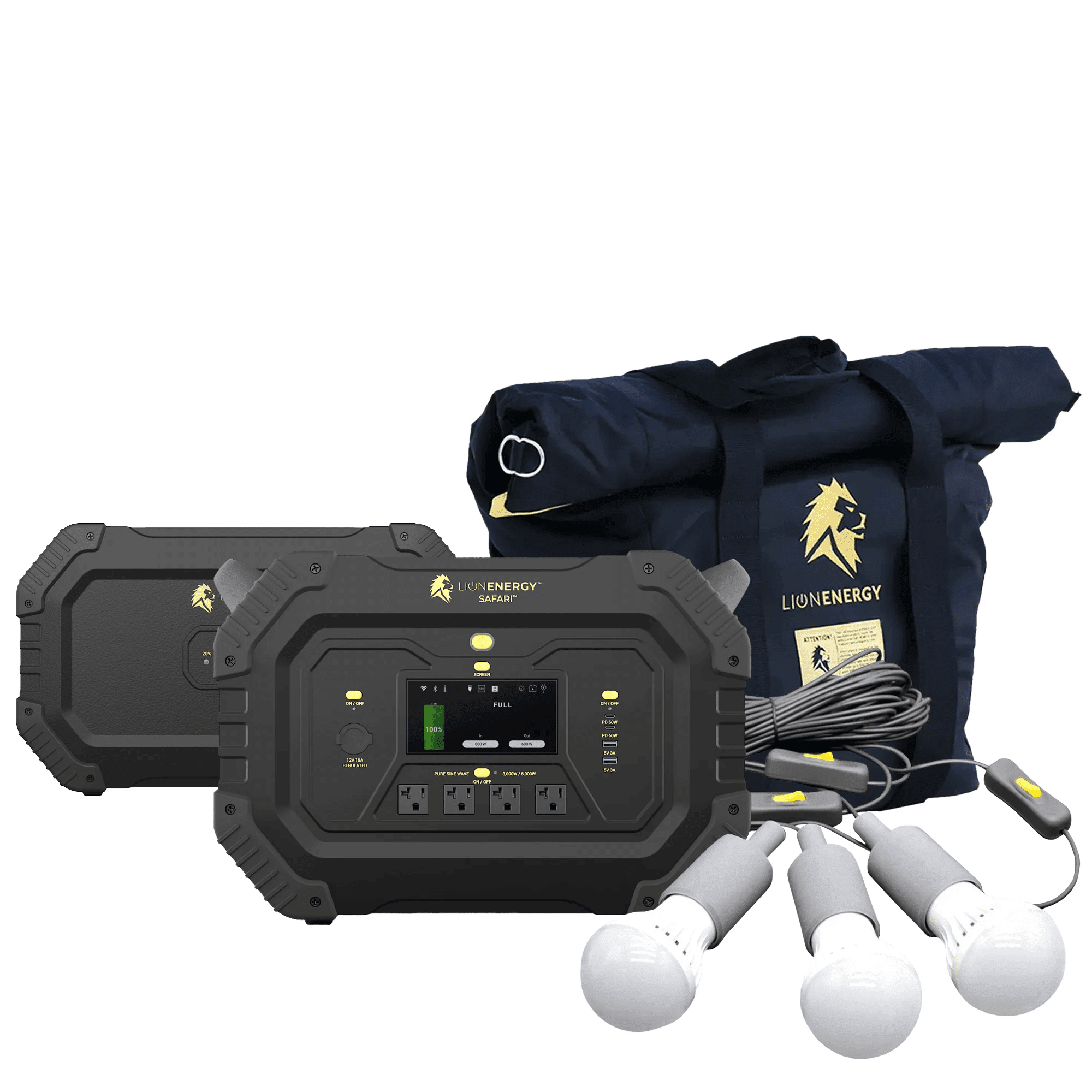 Lion Energy Safari Plus XP 4300Wh Solar Generator Kit Bundle - Generator Vault-0 Solar panels-1 EMP Bag-1 LED light string