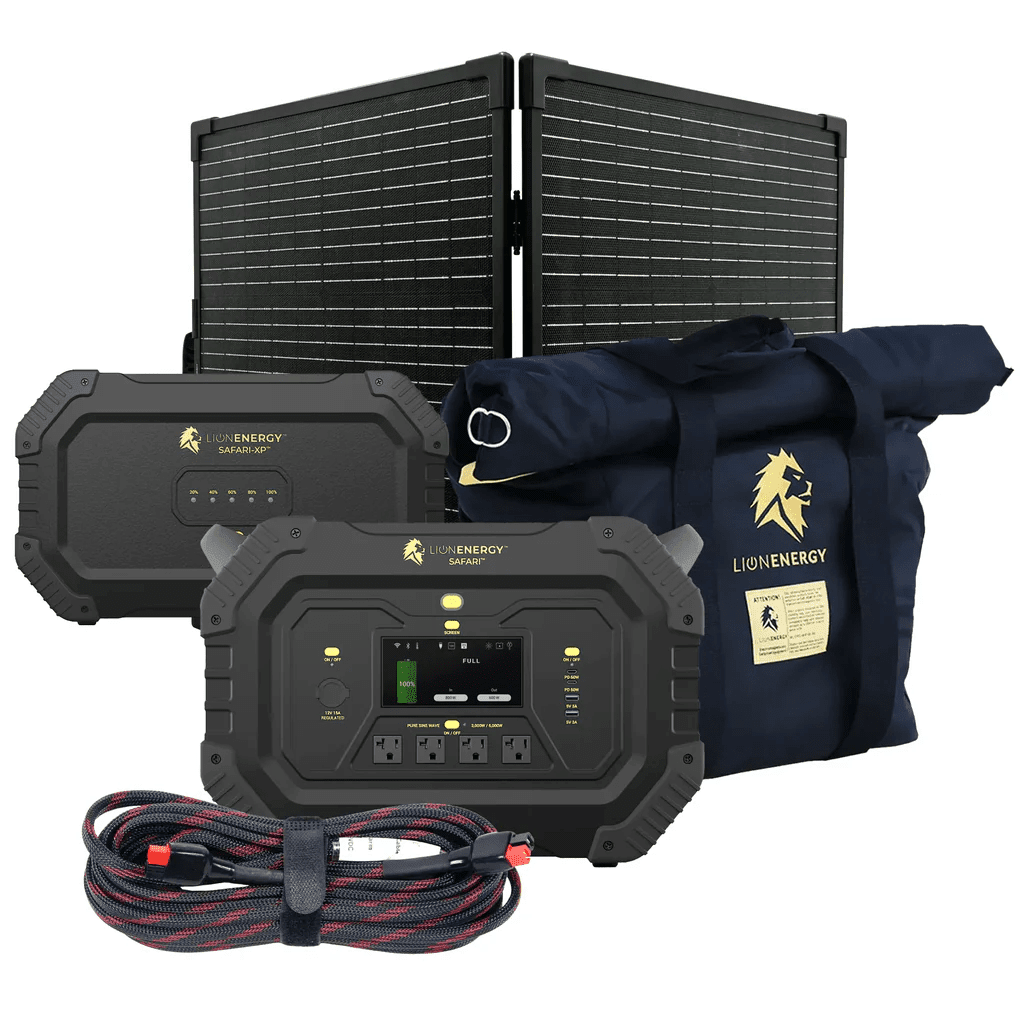 Lion Energy Safari Plus XP 4300Wh Solar Generator Kit Bundle - Generator Vault-1 Solar panels-1 EMP Bag-0 LED light strings