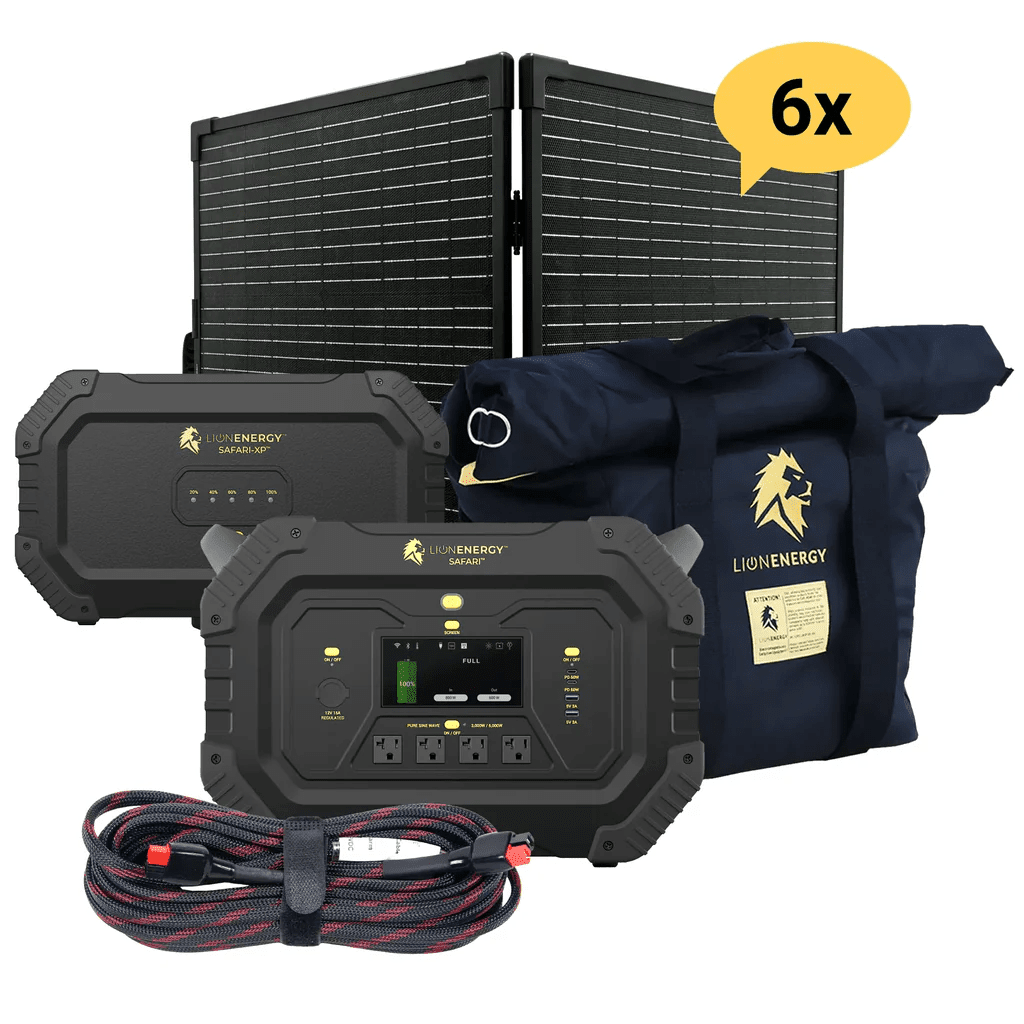 Lion Energy Safari Plus XP 4300Wh Solar Generator Kit Bundle - Generator Vault-6 Solar panels-1 EMP Bag-0 LED light strings