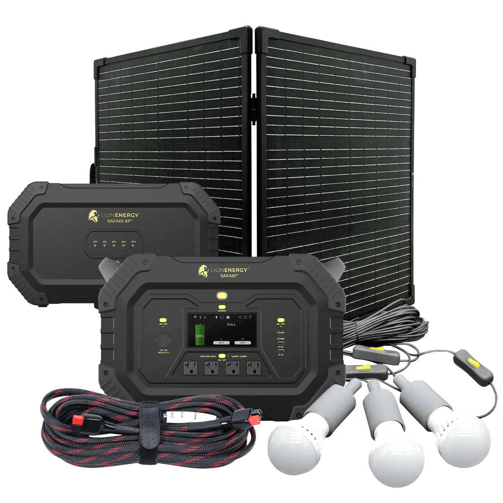 Lion Energy Safari Plus XP 4300Wh Solar Generator Kit Bundle - Generator Vault-1 Solar panels-0 EMP Bags-1 LED light string