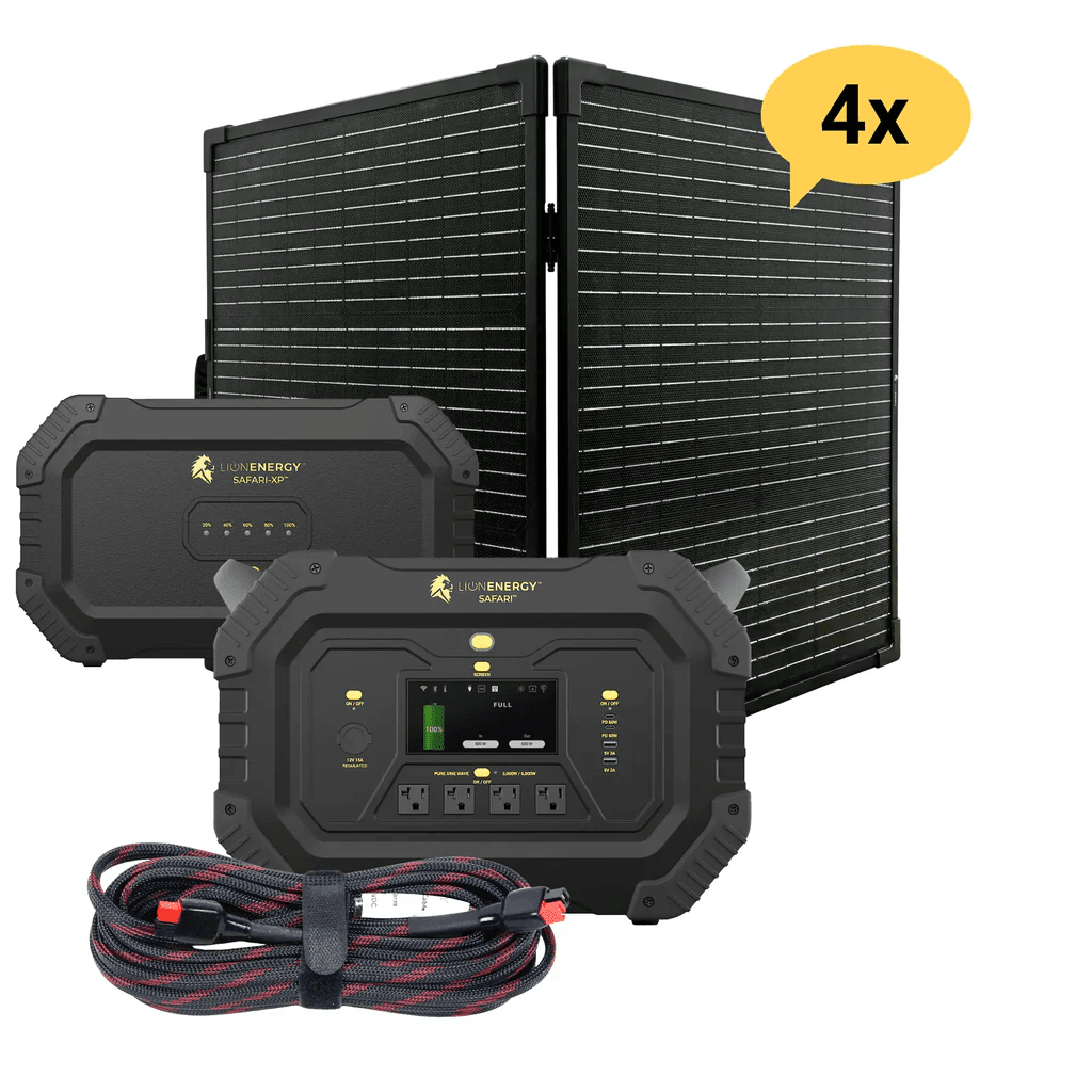 Lion Energy Safari Plus XP 4300Wh Solar Generator Kit Bundle - Generator Vault-4 Solar panels-0 EMP Bags-0 LED light strings