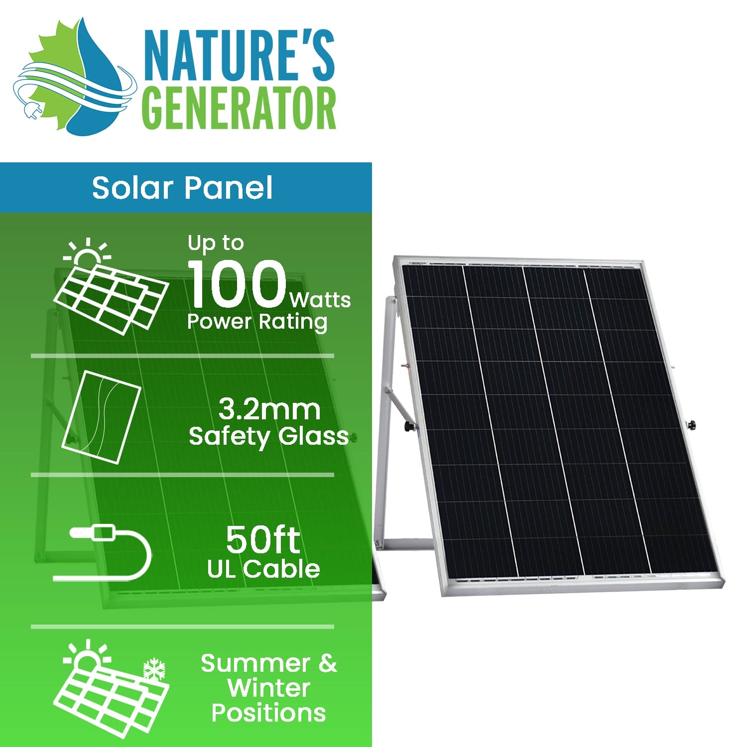 Nature's Generator 200W Rigid Solar Panels with Cable and Connector - Generator Vault - 