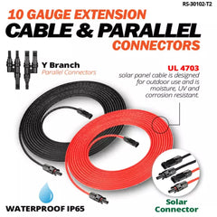 Rich Solar 10 Gauge 30 Feet Solar Extension Cable and Parallel Connectors RS-30102-T2