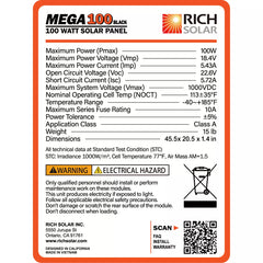 Rich Solar Mega 100 Watt Solar Panel RS-M100BX