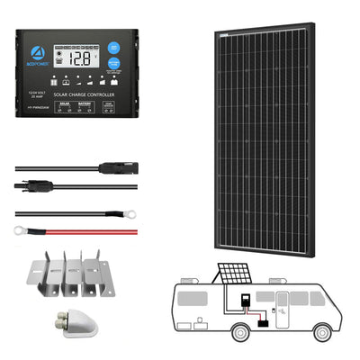 ACOPOWER 100W 12V Mono Solar RV Kits with 20A PWM Charge Controller