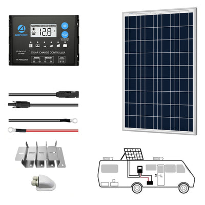 ACOPOWER 100W 12V Poly Solar RV Kits with 20A PWM Charge Controller