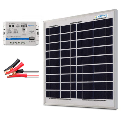 ACOPOWER 15W 12V Solar Charger Kit with 5A Charge Controller with Alligator Clips