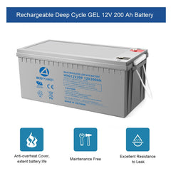 ACOPOWER HYG12-200Ah Rechargeable Gel Deep Cycle 12V 200Ah Battery HYG12V200