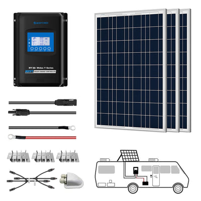 ACOPOWER 300W 12V Poly Solar RV Kits with 30A MPPT Charge Controller HY-SPKP-300W30A