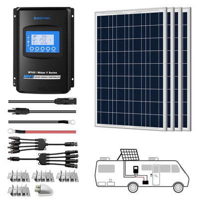 ACOPOWER 400W 12V Poly Solar RV Kits with 40A MPPT Charge Controller HY-SPKP-400W40A