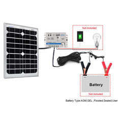 ACOPOWER 20W 12V Solar Charger Kit with 5A Charge Controller with Alligator Clips 20W+PWM5AwSAE