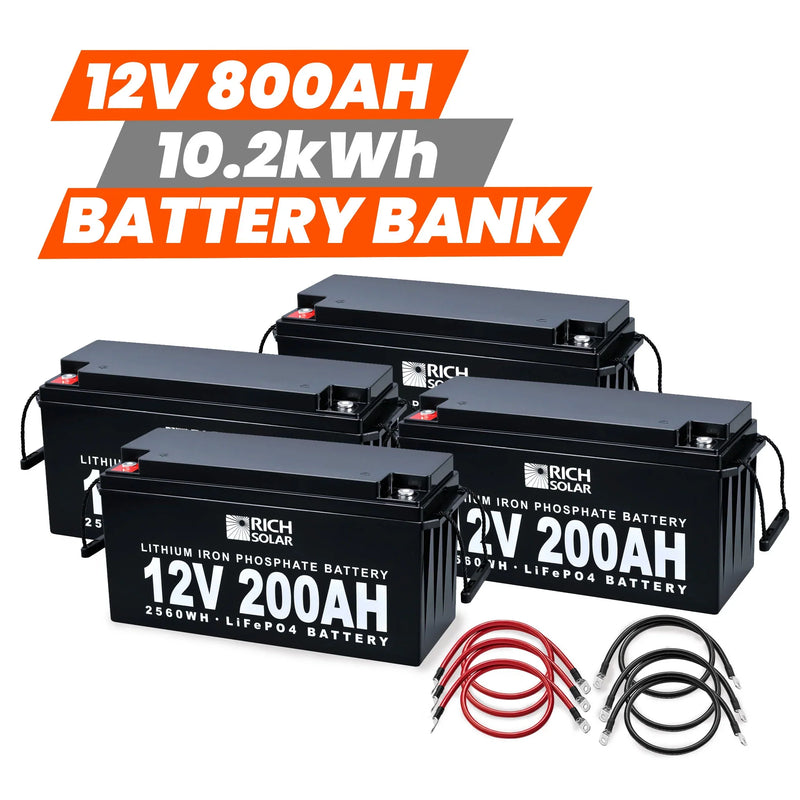Rich Solar 12V - 800AH - 10.2kWh Lithium Battery Bank RS-B12800