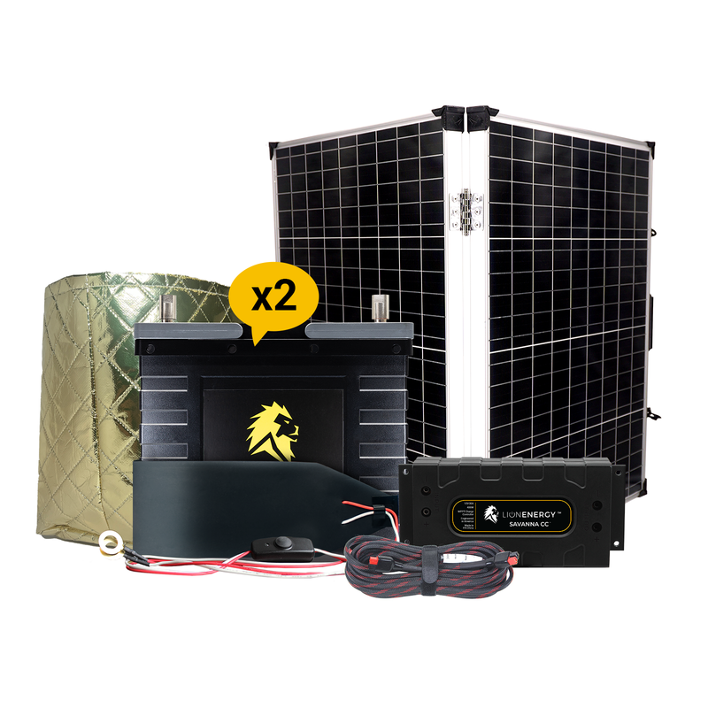 Lion Energy 12V 105Ah Lithium Battery Solar Power System with Charge Controller, Warmer & 1 Panel 999RV259