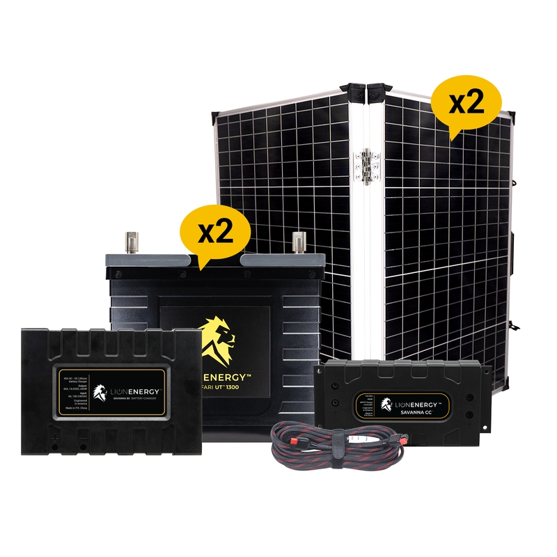 Lion Energy 12V 105Ah Lithium Battery Solar Power System with Charge Controller, Charger & 2 Panels 999RV217