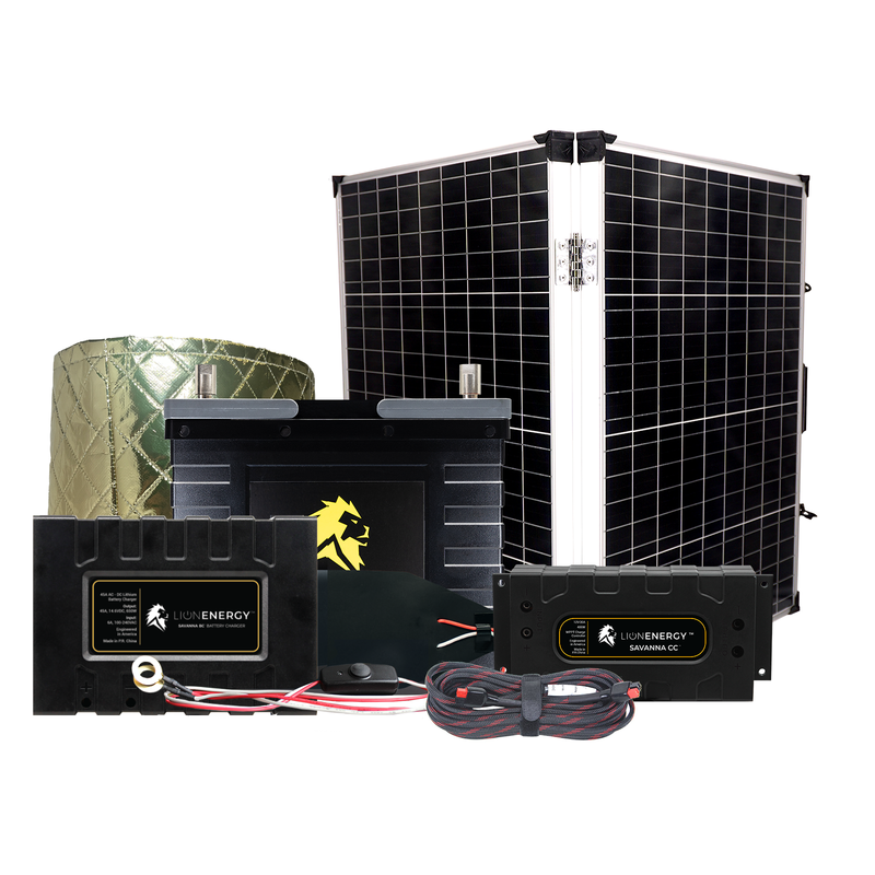 Lion Energy 12V 105Ah Lithium Battery Solar Power System with Charge Controller, Charger, Warmer & 1 Panel 999RV151