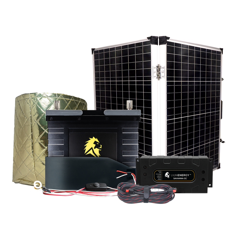 Lion Energy 12V 105Ah Lithium Battery Solar Power System with Charge Controller, Warmer & Panel 999RV159