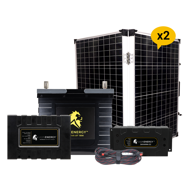 Lion Energy 12V 105Ah Lithium Battery Solar Power System with Charge Controller, Charger & 2 Panels 999RV117