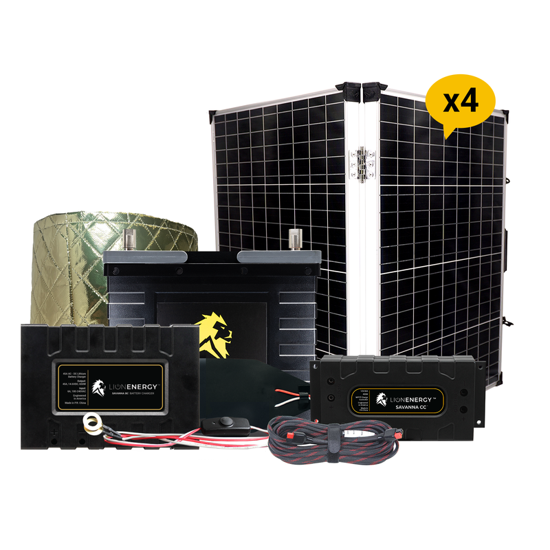 Lion Energy 12V 105Ah Lithium Battery Solar Power System with Charge Controller ,Charger, Warmer & 4 Panel 999RV154