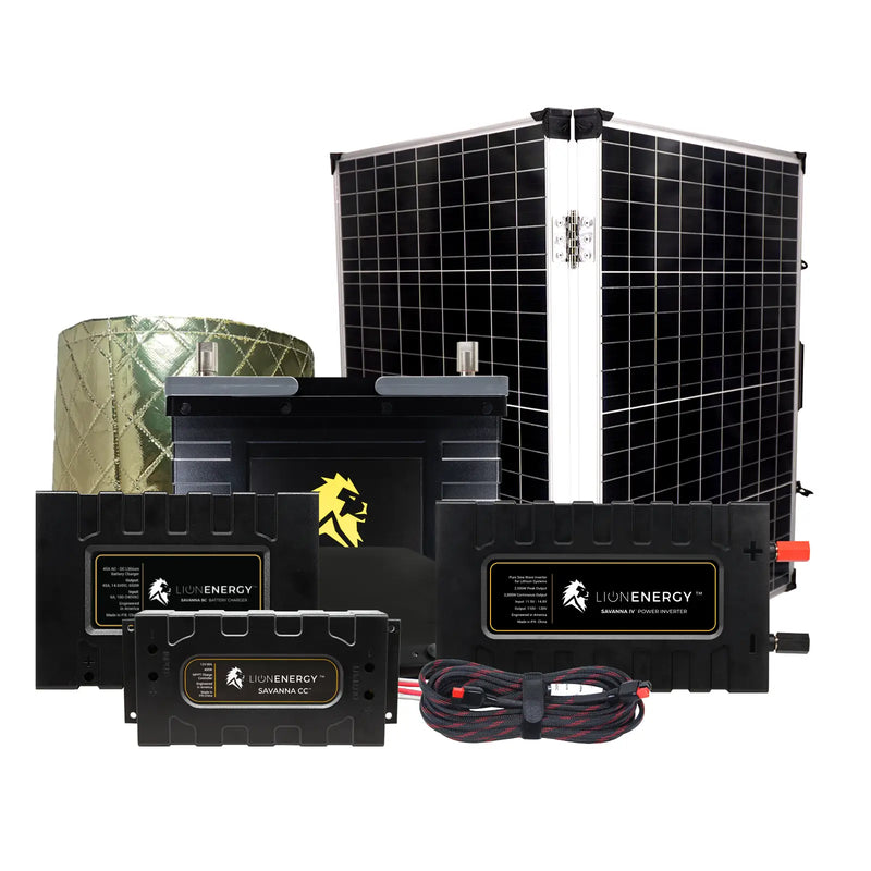 Lion Energy 12V 105Ah Lithium Battery Solar Power System with Charger, Warmer & Panel 999RV155
