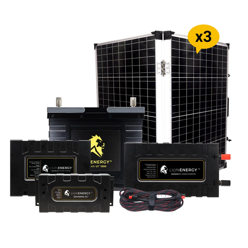 Lion Energy 12V 105Ah Lithium Battery Solar Power System with Charger & 3 Panels 999RV122