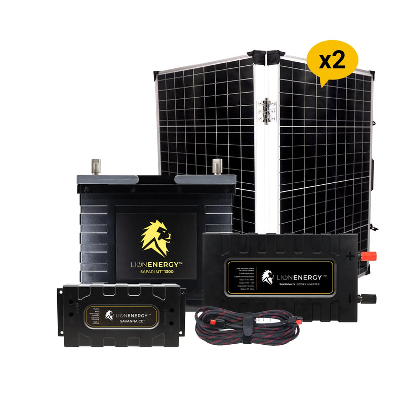 Lion Energy 12V 105Ah Lithium Battery Solar Power System with Charge Controller, Inverter & 2 Panels 999RV129