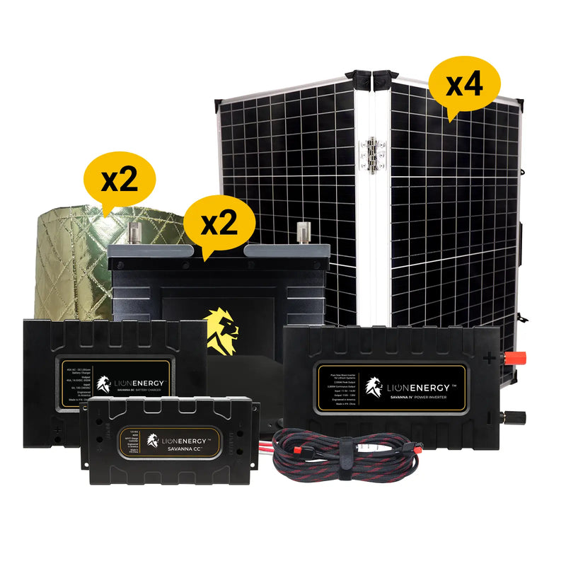 Lion Energy 12V 105Ah Lithium Battery Solar Power System with Charger, 2 Warmer & 4 Panel 999RV258
