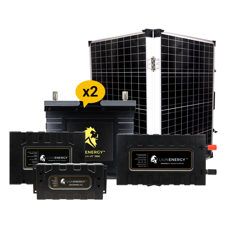 Lion Energy 12V 105Ah Lithium Battery Solar Power System with Charge Controller, Inverter, Charger & 1 Panel 999RV220