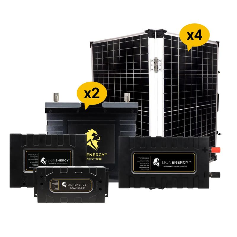 Lion Energy 12V 105Ah Lithium Battery Solar Power System with Charge Controller, Inverter, Charger & 4 Panels 999RV223
