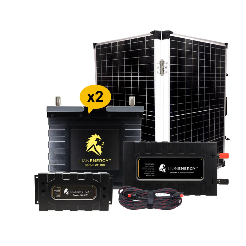 Lion Energy 12V 105Ah Lithium Battery Solar Power System with Charge Controller, Inverter, & 1 Panel 999RV228