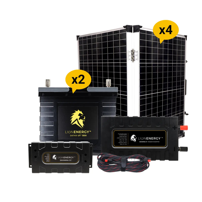 Lion Energy 12V 105Ah Lithium Battery Solar Power System with Charge Controller, Inverter, & 4 Panels 999RV231