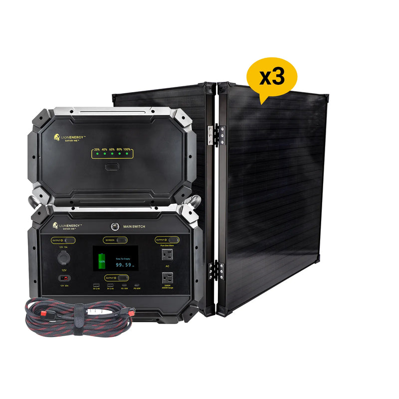 Lion Energy Safari ME Portable Power Station Bundle with XP & 3 Panels 999ME111